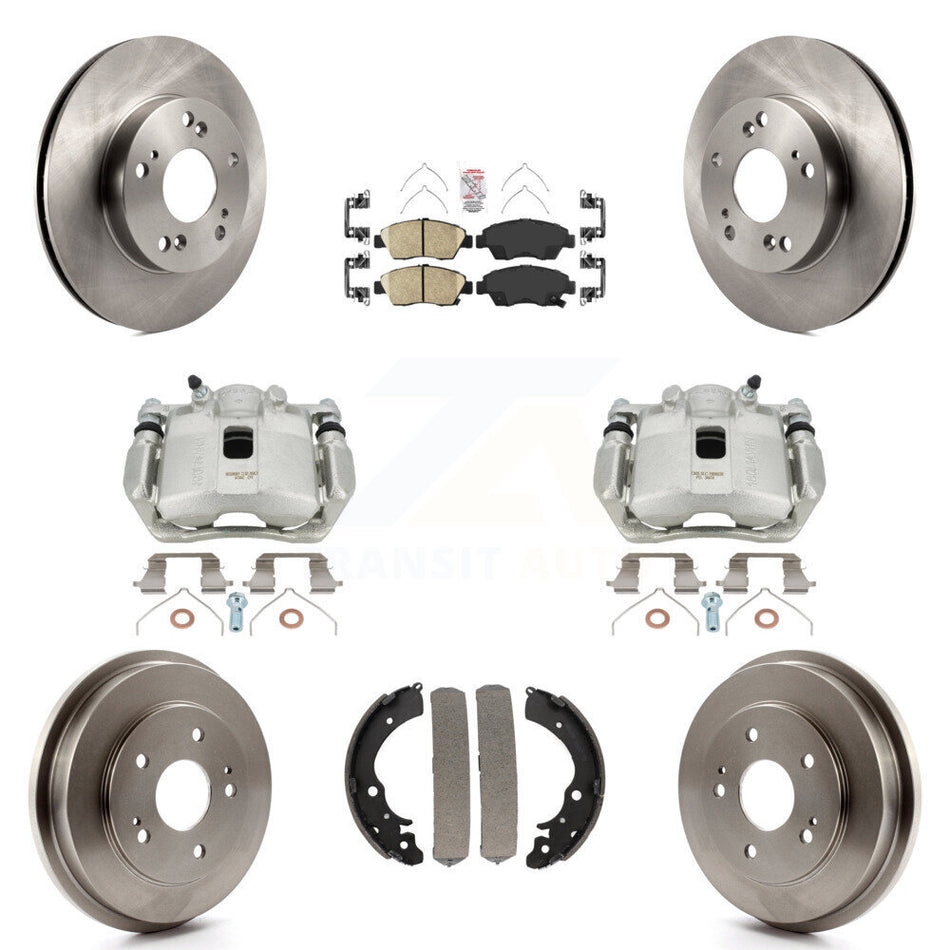 Front Rear Disc Brake Caliper Rotors Drums Ceramic Pads Kit (8Pc) For Honda Civic KC8-101483N by Transit Auto