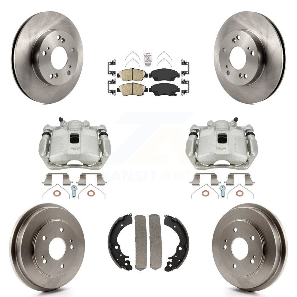 Front Rear Disc Brake Caliper Rotors Drums Ceramic Pads Kit (8Pc) For Honda Civic KC8-101483N