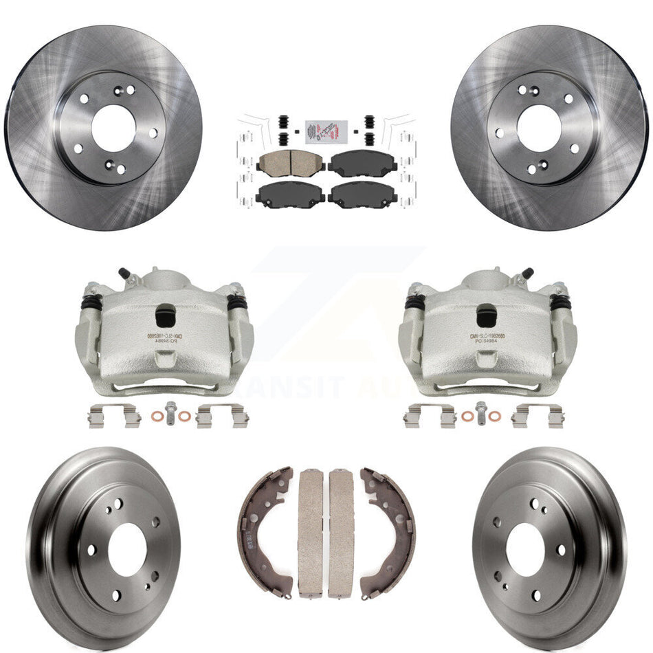 Front Rear Disc Brake Caliper Rotors Drums Ceramic Pads Kit (8Pc) For Honda Civic KC8-101487N