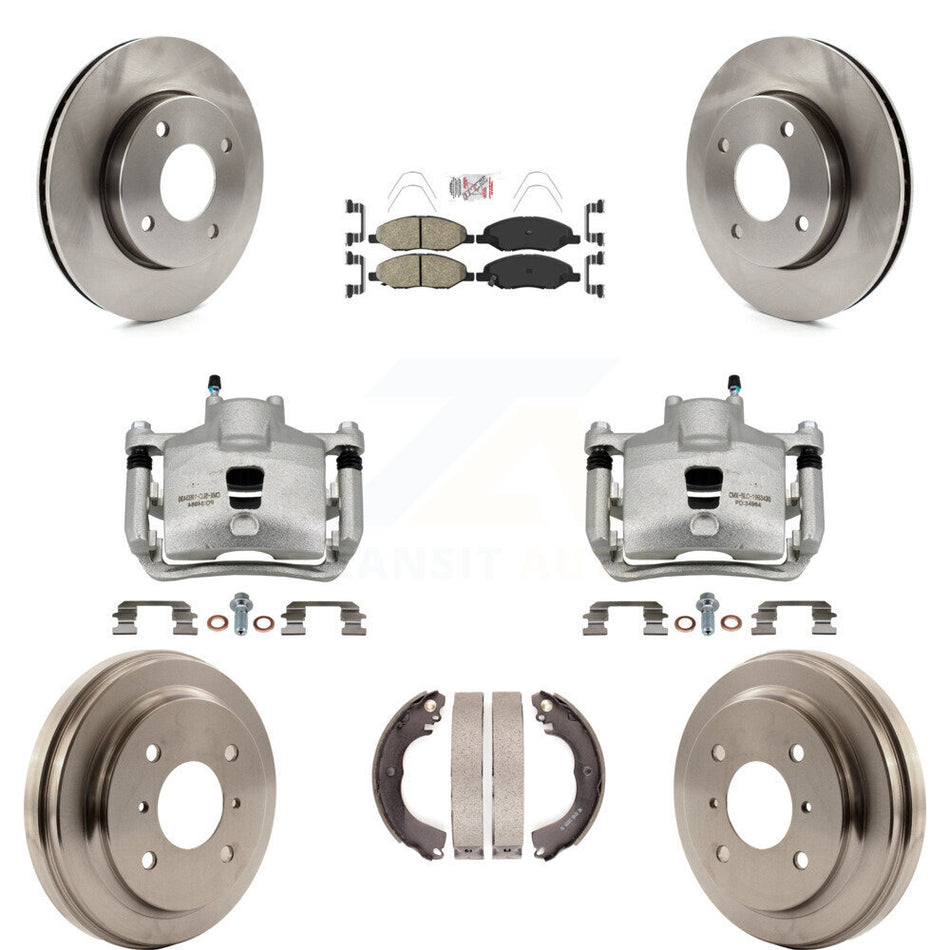 Front Rear Brake Caliper Rotors Drums Ceramic Pads Kit (8Pc) For 09-11 Nissan Versa 1.6L KC8-101488N