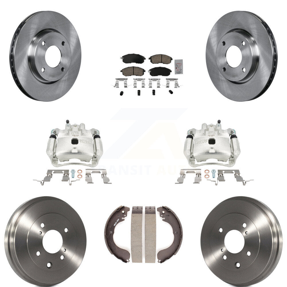 Front Rear Disc Brake Caliper Rotors Drums Ceramic Pads Kit (8Pc) For Nissan Versa KC8-101489N