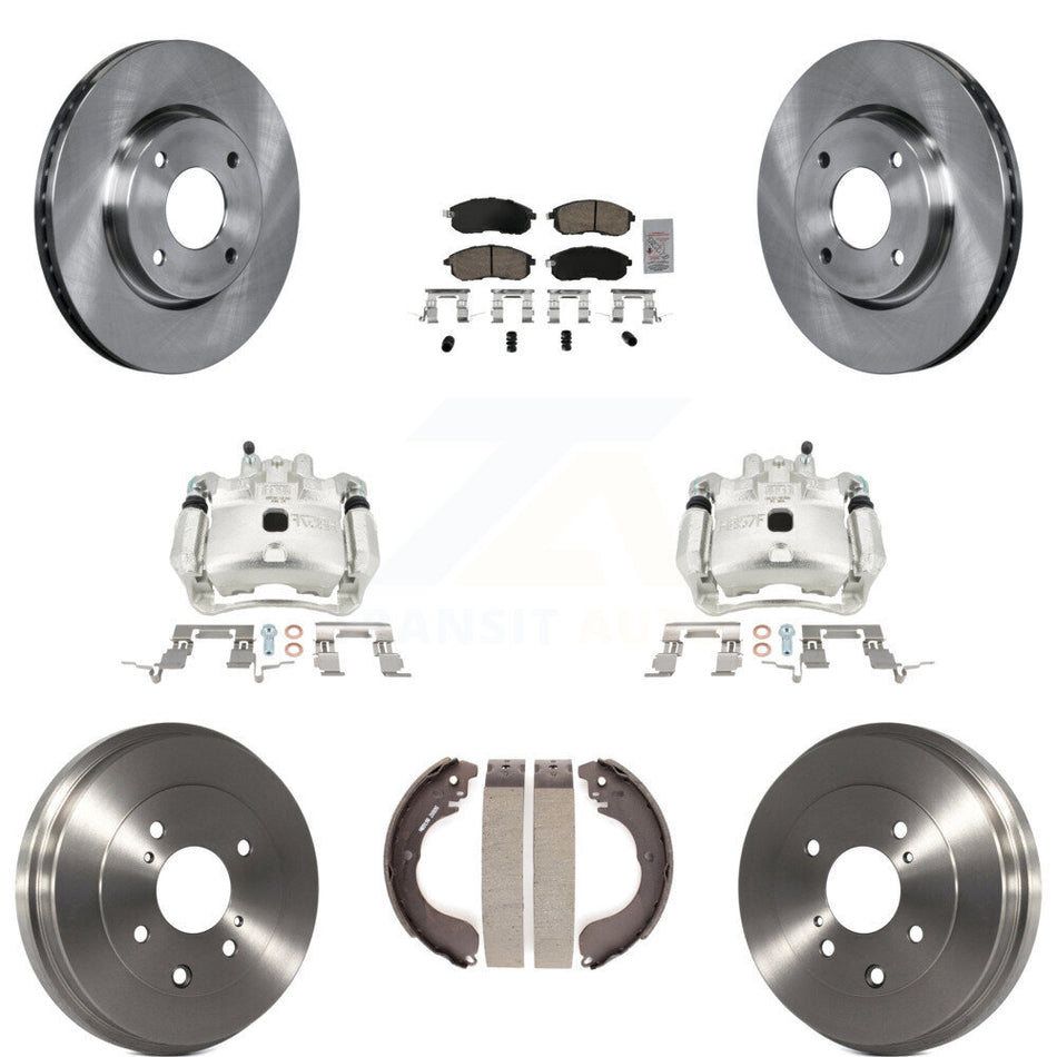 Front Rear Disc Brake Caliper Rotors Drums Ceramic Pads Kit (8Pc) For Nissan Versa KC8-101489N
