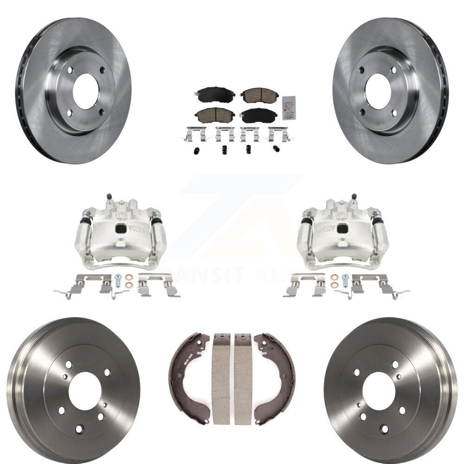 Front Rear Disc Brake Caliper Rotors Drums Ceramic Pads Kit (8Pc) For Nissan Versa KC8-101489N