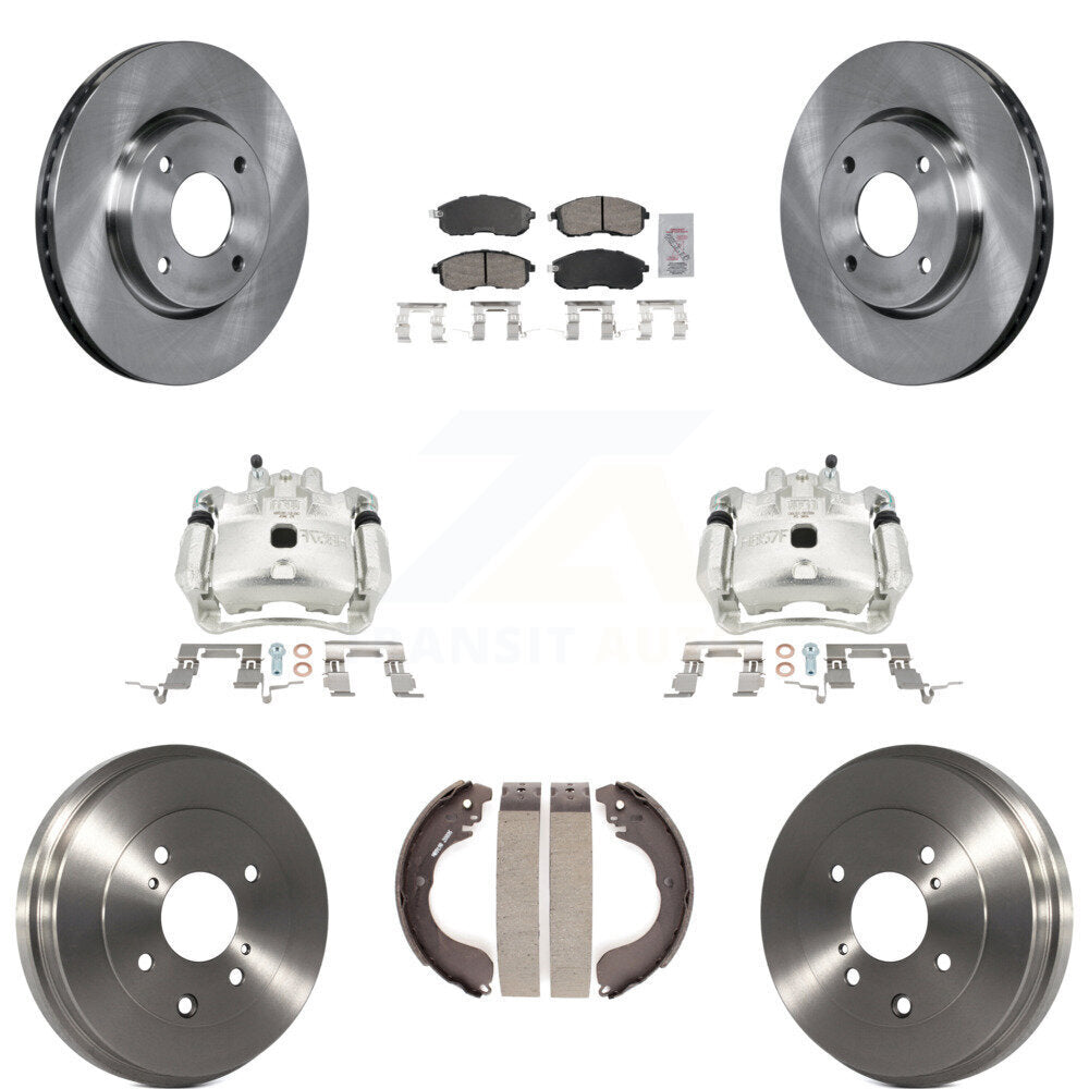 Front Rear Disc Brake Caliper Rotors Drums Ceramic Pads Kit (8Pc) For Nissan Versa KC8-101490N