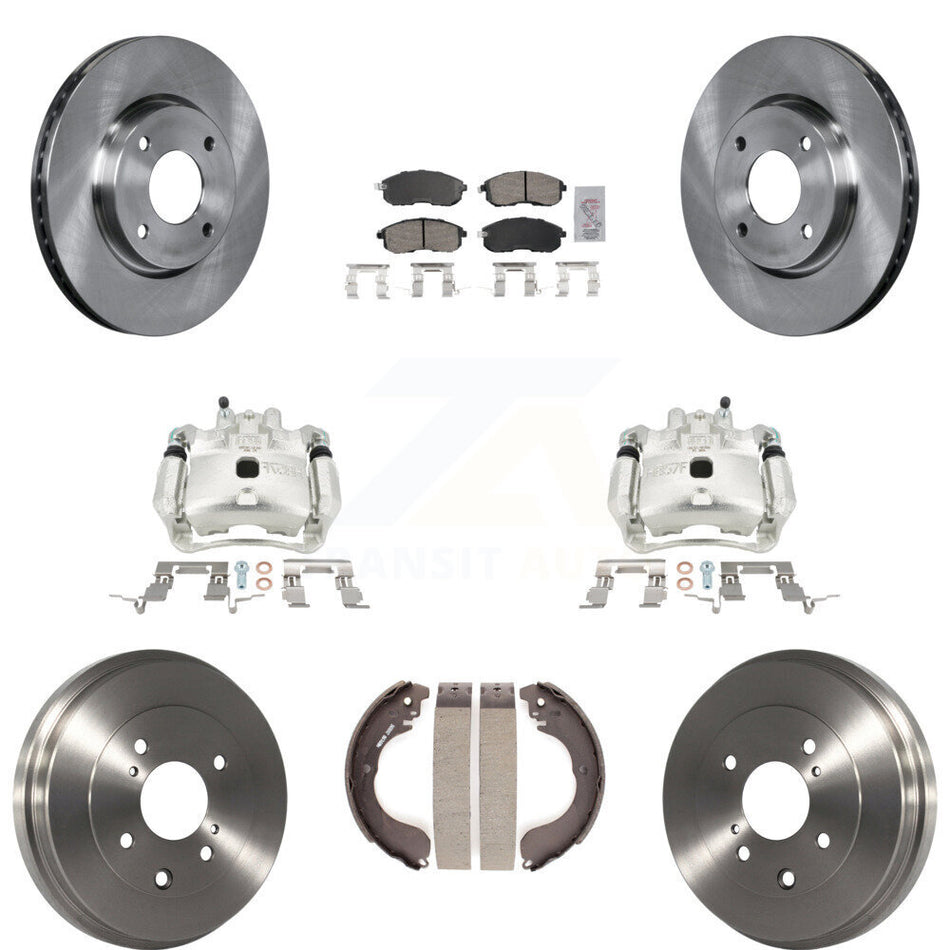 Front Rear Disc Brake Caliper Rotors Drums Ceramic Pads Kit (8Pc) For Nissan Versa KC8-101490N
