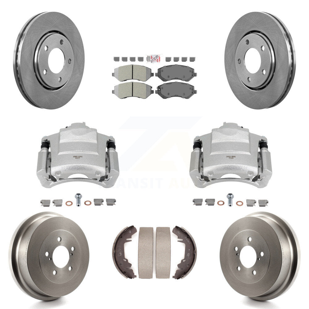 Front Rear Brake Caliper Rotors Drum Semi-Metallic Pad Kit (8Pc) For Dodge Caravan Grand KC8-101492N