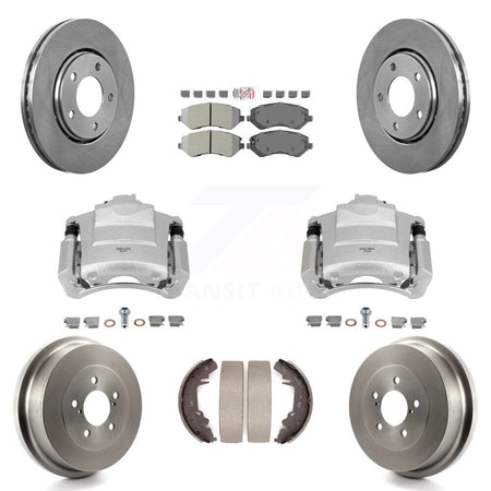 Front Rear Brake Caliper Rotors Drum Semi-Metallic Pad Kit (8Pc) For Dodge Caravan Grand KC8-101492N