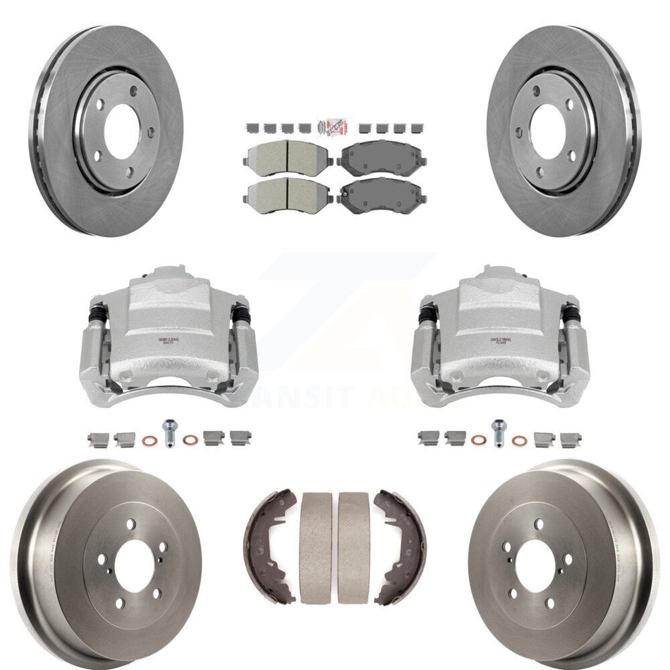 Front Rear Brake Caliper Rotors Drum Semi-Metallic Pad Kit (8Pc) For Dodge Caravan Grand KC8-101492N