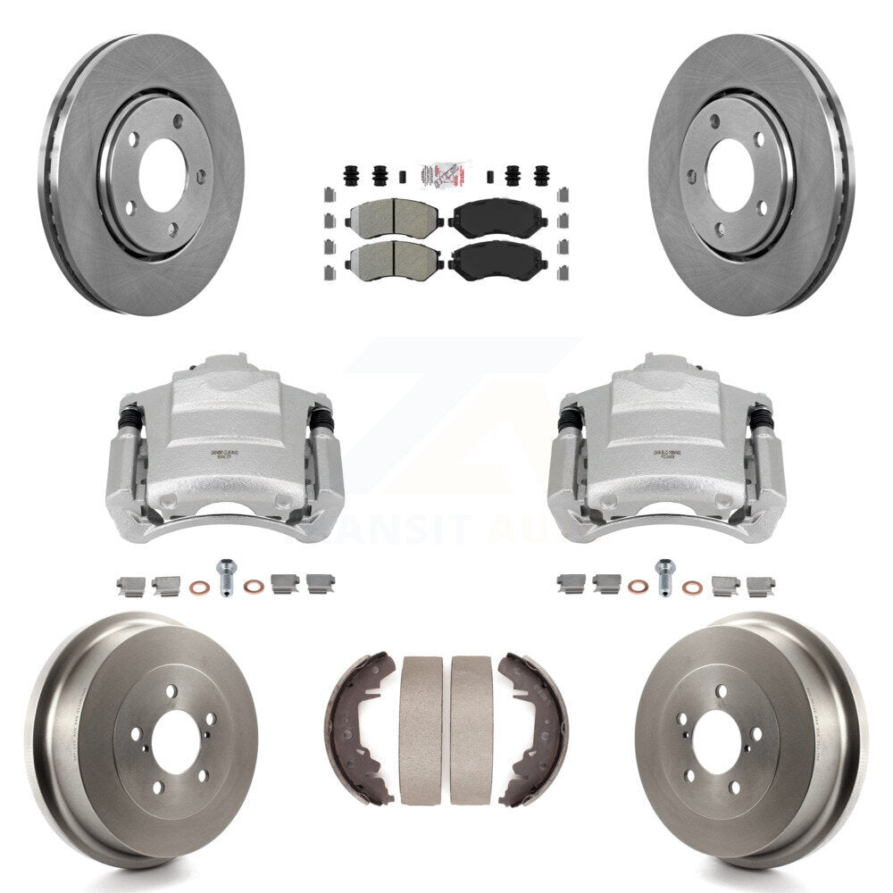 Front Rear Brake Caliper Rotors Drum Semi-Metallic Pad Kit (8Pc) For Dodge Caravan Grand KC8-101493N