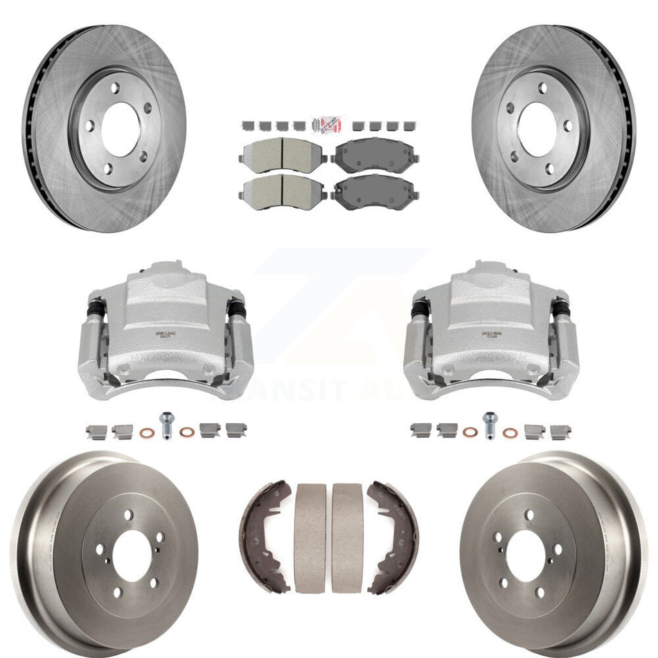 Front Rear Brake Caliper Rotors Drum Semi-Metallic Pad Kit (8Pc) For Dodge Grand Caravan KC8-101495N