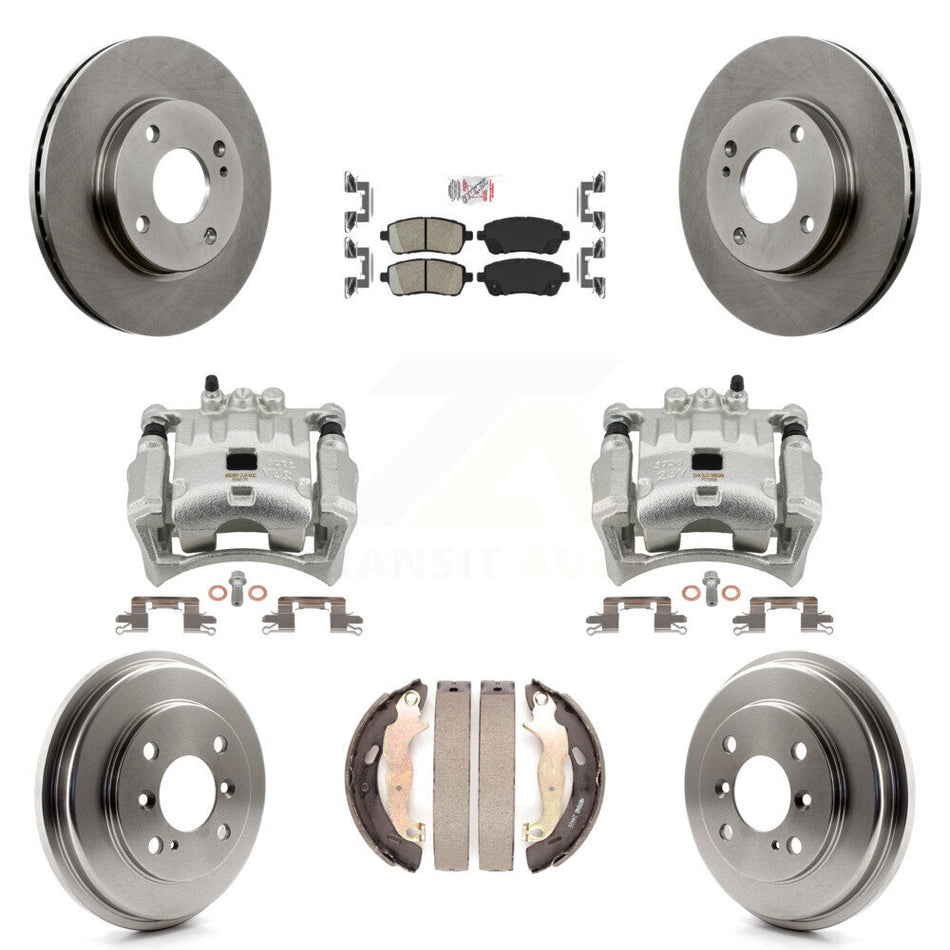 Front Rear Disc Brake Caliper Rotors Drums Ceramic Pads Kit (8Pc) For Ford Fiesta KC8-101497N