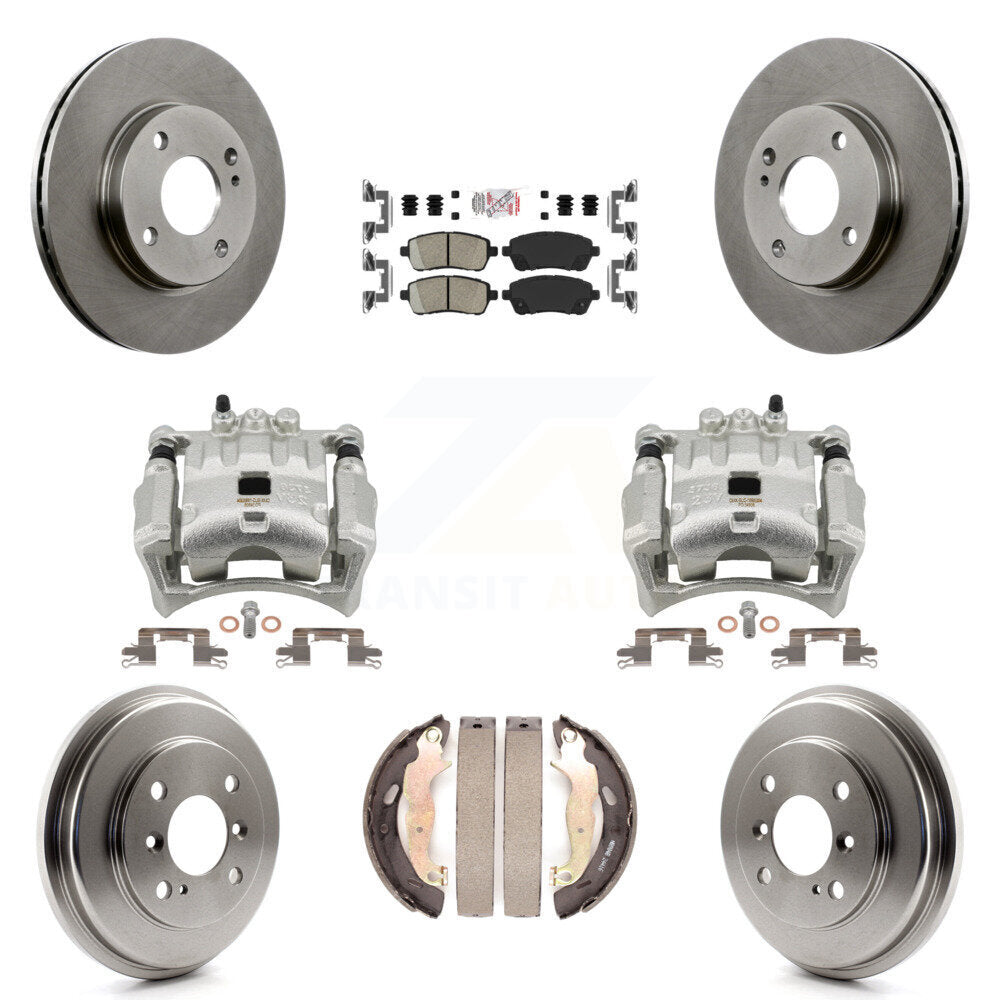 Front Rear Disc Brake Caliper Rotors Drums Ceramic Pads Kit (8Pc) For Ford Fiesta KC8-101498N