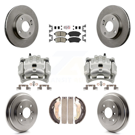 Front Rear Disc Brake Caliper Rotors Drums Ceramic Pads Kit (8Pc) For Ford Fiesta KC8-101498N