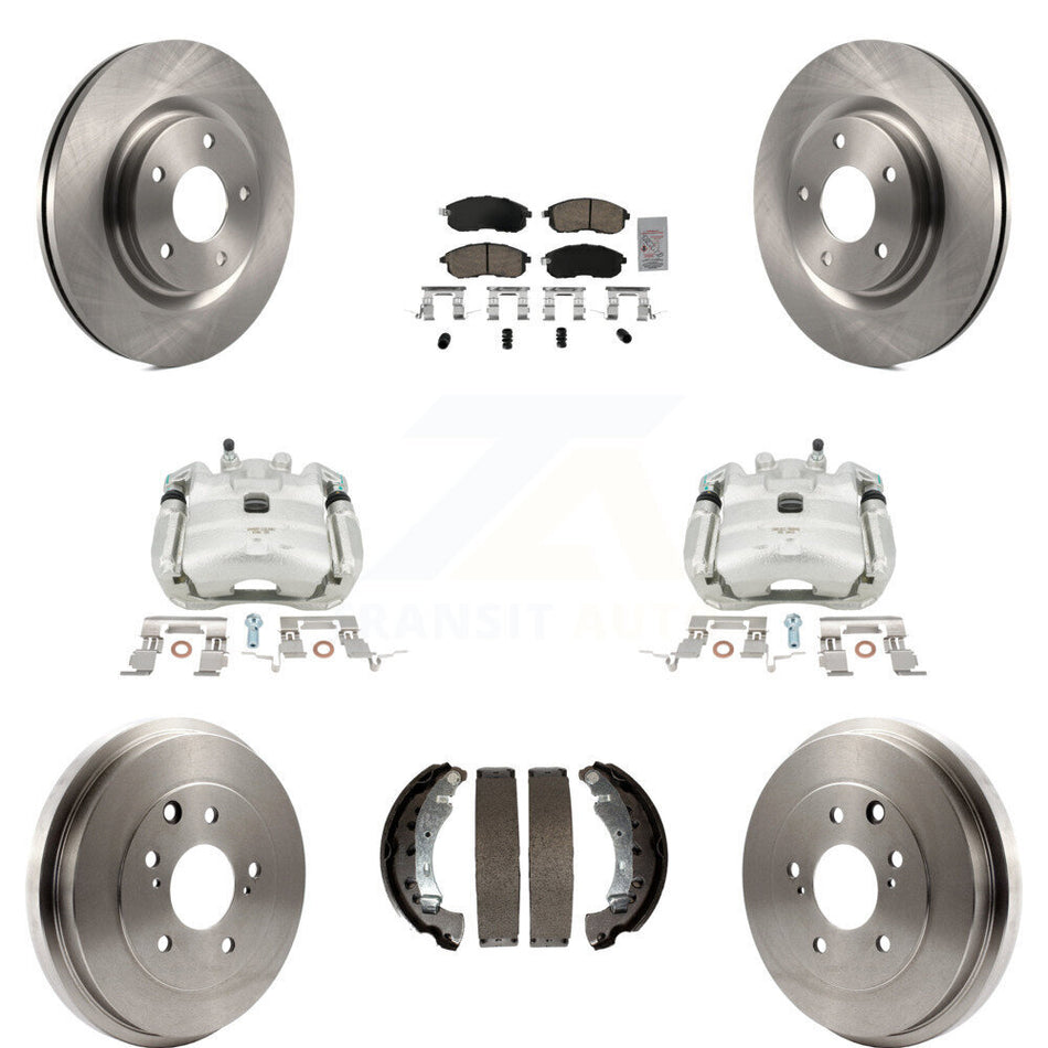 Front Rear Disc Brake Caliper Rotors Drums Ceramic Pads Kit (8Pc) For 2017-2019 Nissan Sentra Turbocharged KC8-101499N