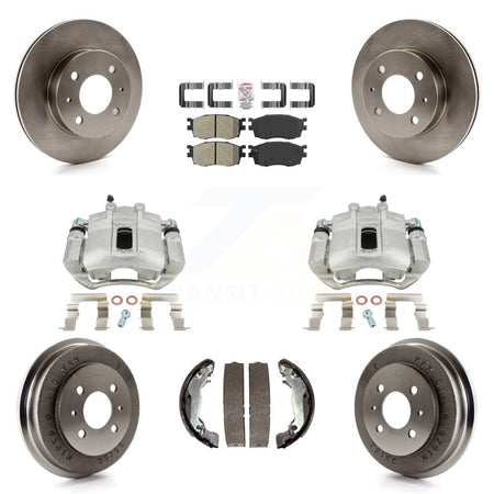 Front Rear Disc Brake Caliper Rotors Drums Semi-Metallic Pads Kit (8Pc) For 2006 Hyundai Accent Hatchback To 09 30 05 KC8-101504N by Transit Auto