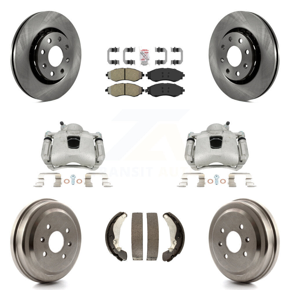 Front Rear Disc Brake Caliper Rotors Drums Semi-Metallic Pads Kit (8Pc) For Chevrolet Aveo Spark Aveo5 Pontiac G3 Suzuki Wave Wave5 Swift+ KC8-101506N by Transit Auto