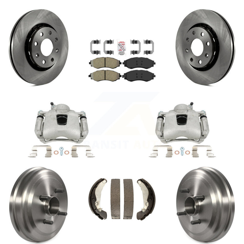 Front Rear Disc Brake Caliper Rotors Drums Semi-Metallic Pads Kit (8Pc) For Chevrolet Aveo Aveo5 Pontiac G3 Wave Wave5 With Hub Assembly KC8-101507N