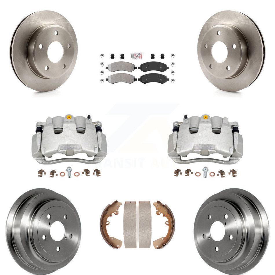 Front Rear Brake Caliper Rotors Drums Semi-Metallic Pads Kit (8Pc) For Dakota Dodge Ram KC8-101508N