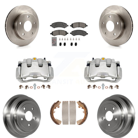 Front Rear Brake Caliper Rotors Drums Semi-Metallic Pads Kit (8Pc) For Dakota Dodge Ram KC8-101509N