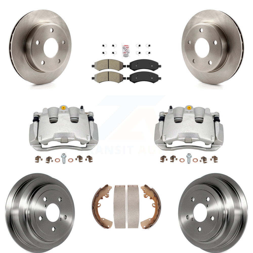 Front Rear Brake Caliper Rotors Drums Semi-Metallic Pads Kit (8Pc) For Dakota Dodge Ram KC8-101510N