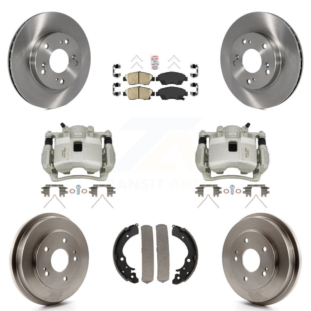 Front Rear Disc Brake Caliper Rotors Drums Ceramic Pads Kit (8Pc) For Honda Civic KC8-101511N