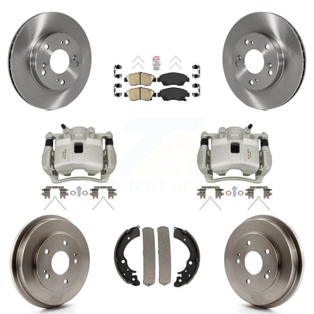 Front Rear Disc Brake Caliper Rotors Drums Ceramic Pads Kit (8Pc) For Honda Civic KC8-101511N