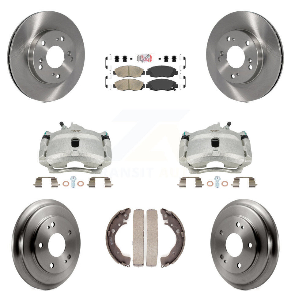 Front Rear Disc Brake Caliper Rotors Drums Ceramic Pads Kit (8Pc) For Honda Civic KC8-101513N