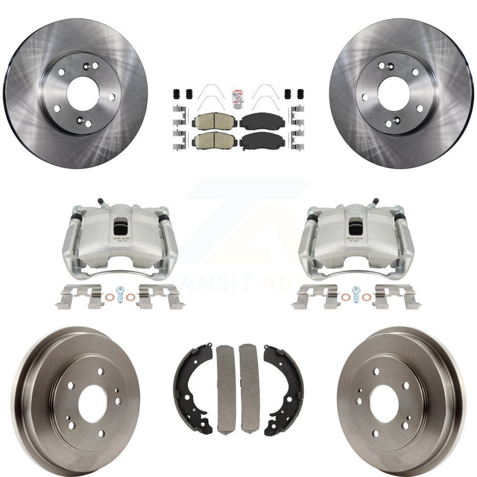 Front Rear Disc Brake Caliper Rotors Drums Ceramic Pads Kit (8Pc) For Honda Civic GX with 1.8L KC8-101515N