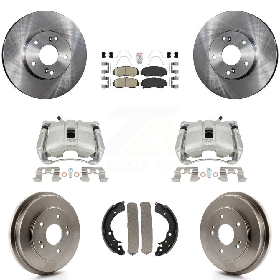 Front Rear Disc Brake Caliper Rotors Drums Ceramic Pads Kit (8Pc) For Honda Civic GX with 1.8L KC8-101515N