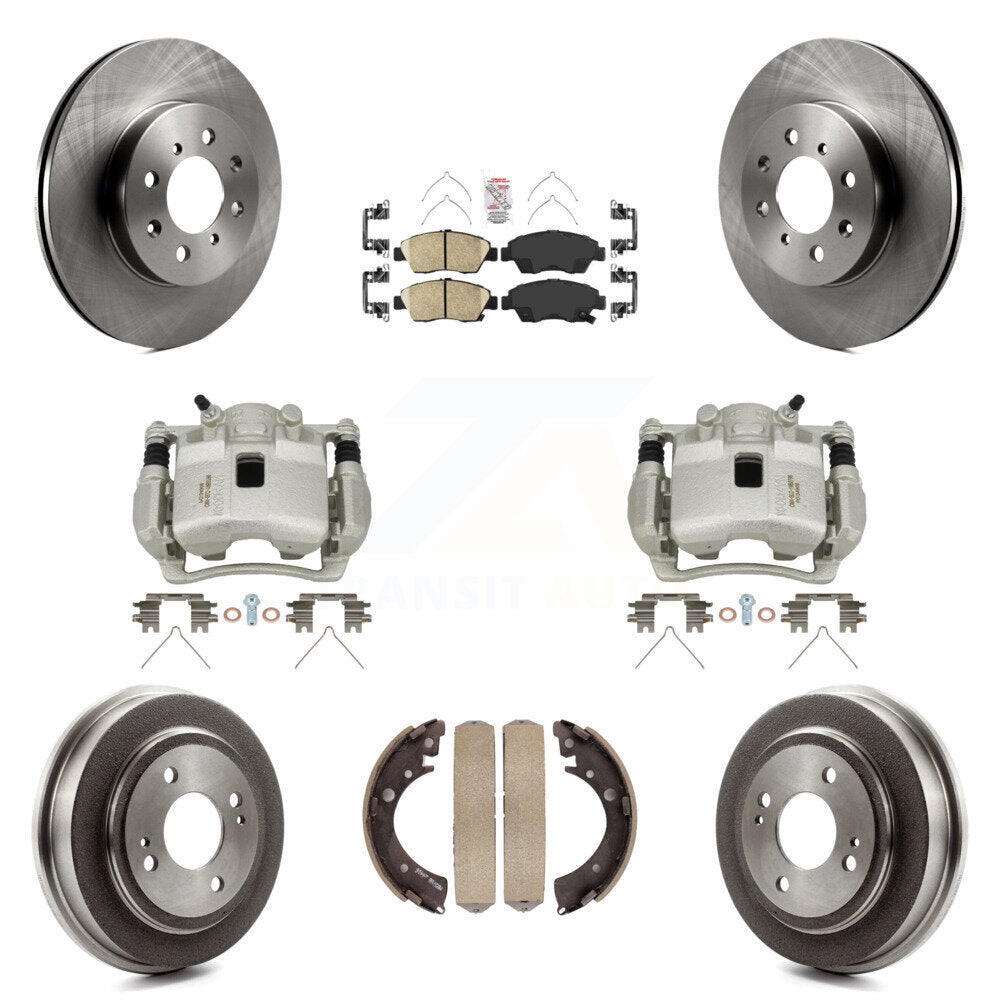 Front Rear Disc Brake Caliper Rotors Drum Ceramic Pads Kit (8Pc) For 2007-2008 Honda Fit KC8-101516N
