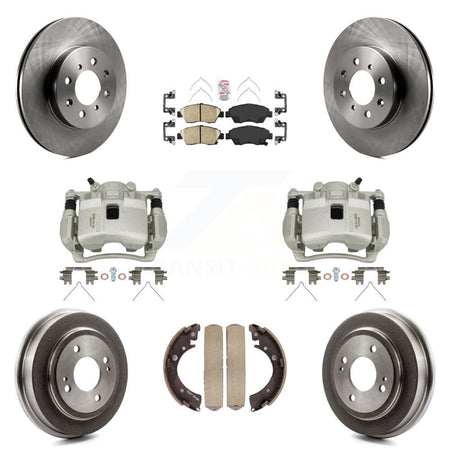 Front Rear Disc Brake Caliper Rotors Drum Ceramic Pads Kit (8Pc) For 2007-2008 Honda Fit KC8-101516N