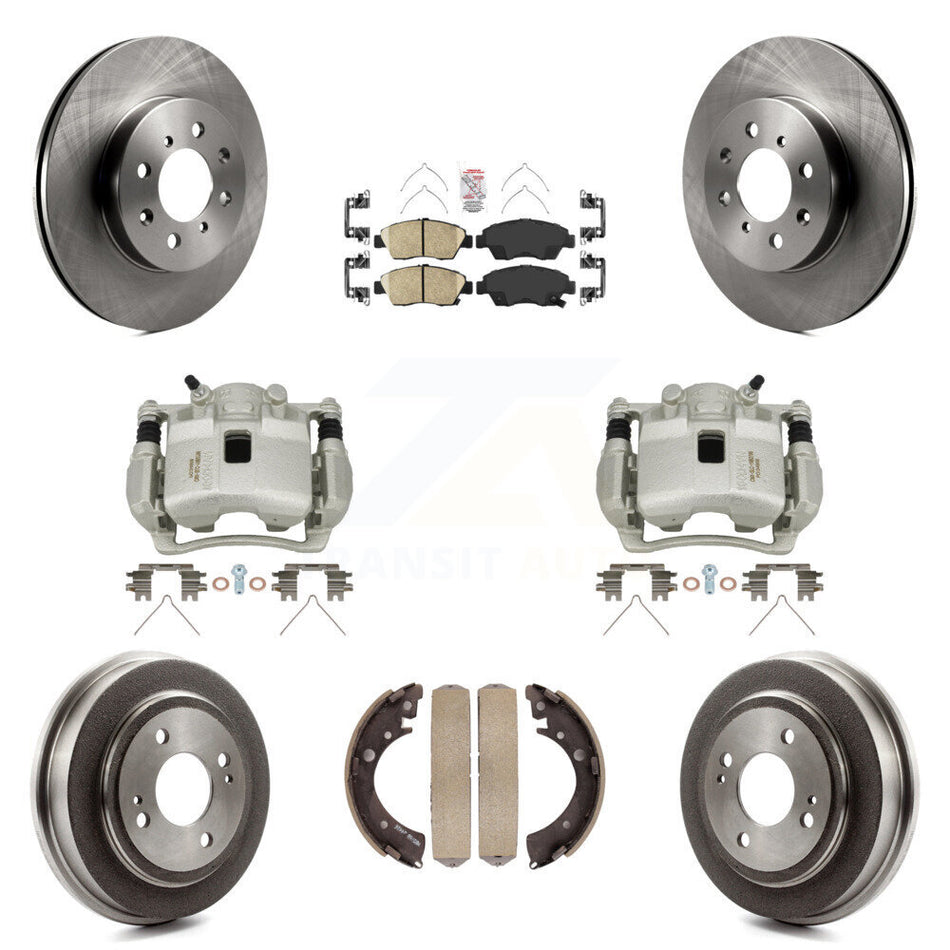 Front Rear Disc Brake Caliper Rotors Drum Ceramic Pads Kit (8Pc) For 2007-2008 Honda Fit KC8-101516N