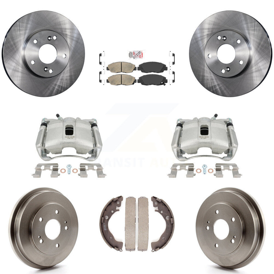 Front Rear Disc Brake Caliper Rotors Drums Ceramic Pads Kit (8Pc) For 2011 Honda Civic GX with 1.8L KC8-101517N