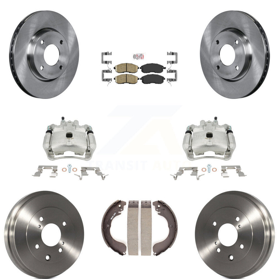 Front Rear Disc Brake Caliper Rotors Drums Ceramic Pads Kit (8Pc) For Nissan Sentra KC8-101521N