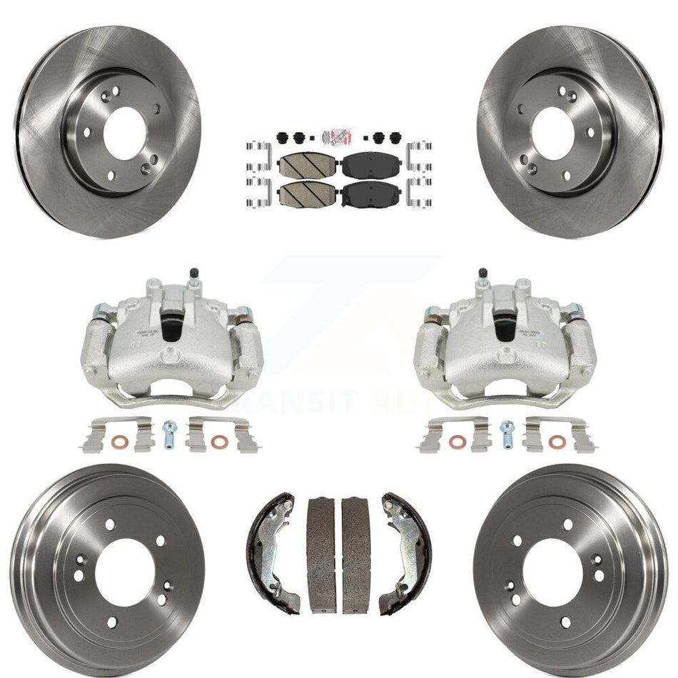 Front Rear Disc Brake Caliper Rotors Drums Ceramic Pads Kit (8Pc) For 2009 Hyundai Elantra Touring with Hatchback KC8-101524N