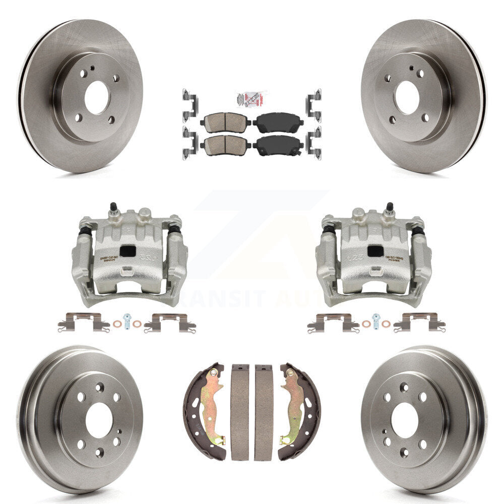 Front Rear Disc Brake Caliper Rotors Drums Ceramic Pads Kit (8Pc) For 2011-2014 Mazda 2 KC8-101527N