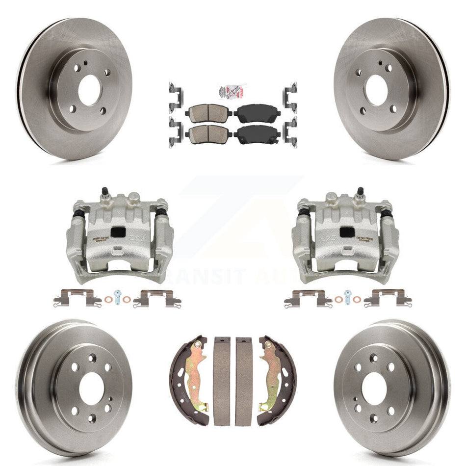Front Rear Disc Brake Caliper Rotors Drums Ceramic Pads Kit (8Pc) For 2011-2014 Mazda 2 KC8-101527N