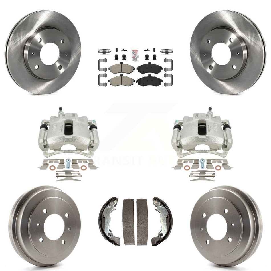 Front Rear Disc Brake Caliper Rotors Drums Semi-Metallic Pads Kit (8Pc) For Hyundai Elantra Drum rear brakes KC8-101528N