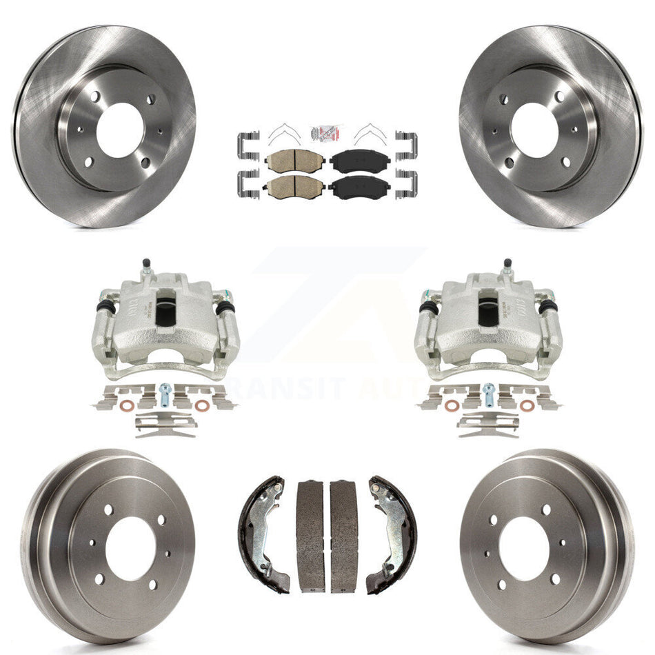 Front Rear Disc Brake Caliper Rotors Drums Ceramic Pads Kit (8Pc) For 2002 Hyundai Elantra Drum rear brakes To 10 31 01 KC8-101529N
