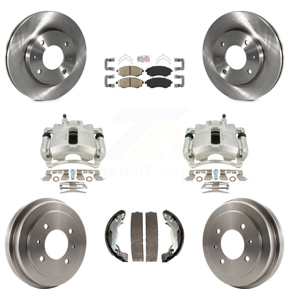 Front Rear Disc Brake Caliper Rotors Drums Ceramic Pads Kit (8Pc) For 2002 Hyundai Elantra Drum rear brakes To 10 31 01 KC8-101529N