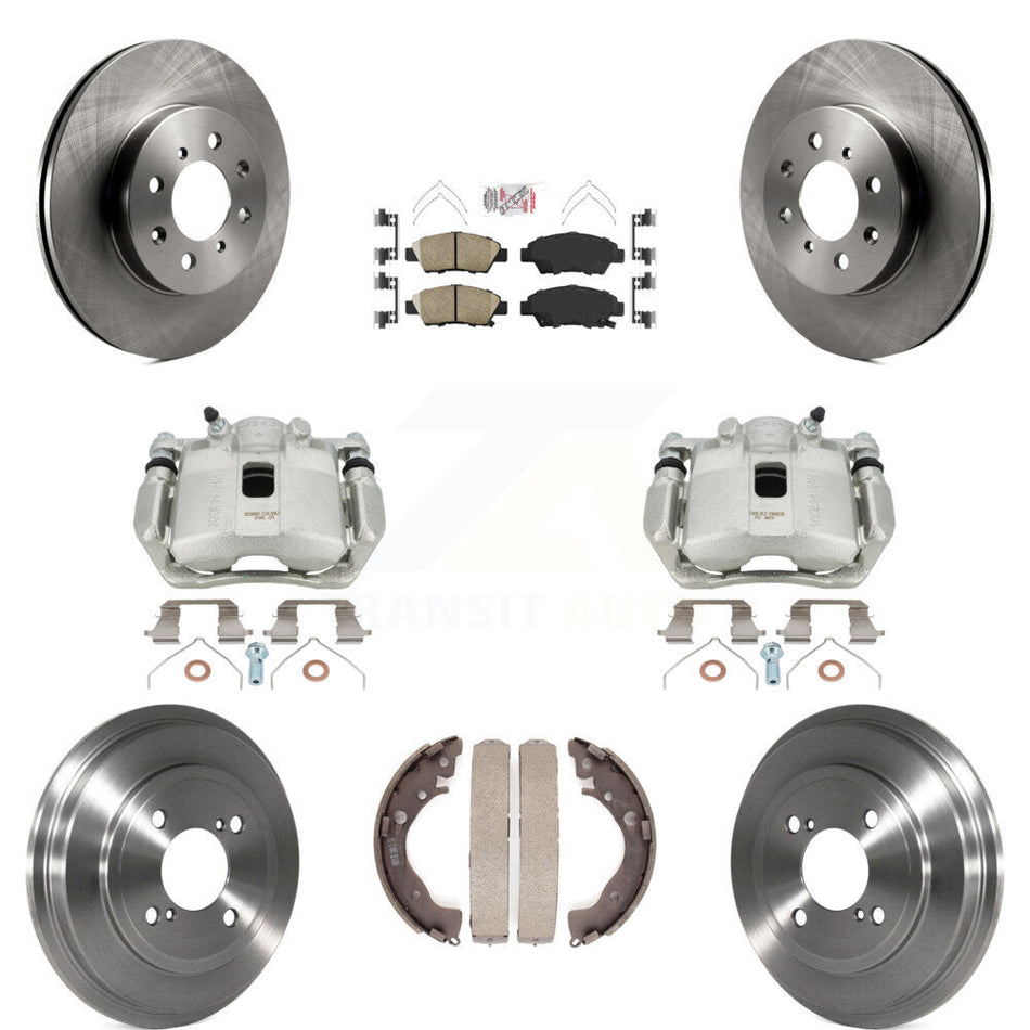Front Rear Disc Brake Caliper Rotors Drums Ceramic Pads Kit (8Pc) For 2013 Honda Fit DX with GAS engine KC8-101531N