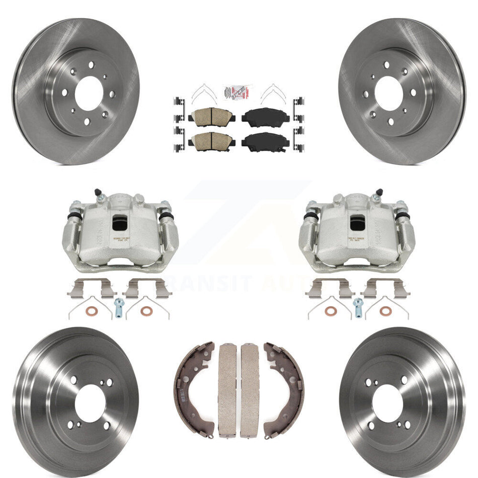 Front Rear Disc Brake Caliper Rotors Drums Ceramic Pads Kit (8Pc) For 2015-2020 Honda Fit KC8-101532N