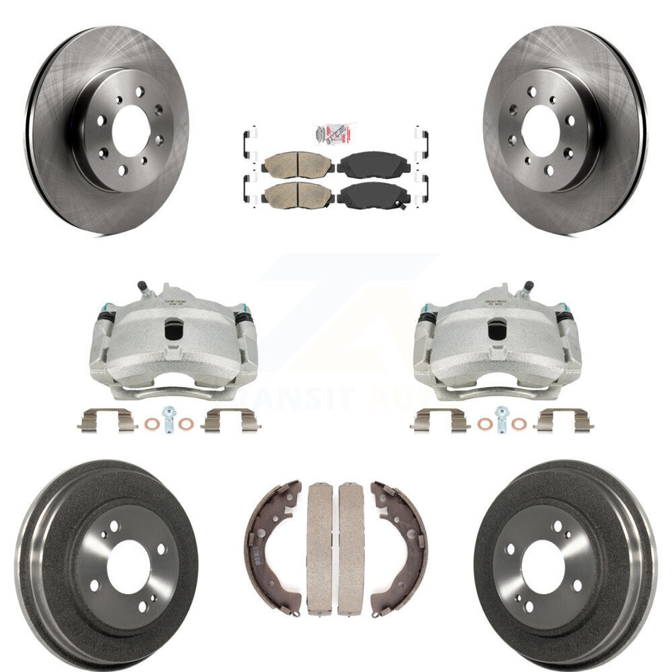 Front Rear Disc Brake Caliper Rotors Drums Ceramic Pads Kit (8Pc) For Honda Insight KC8-101534N