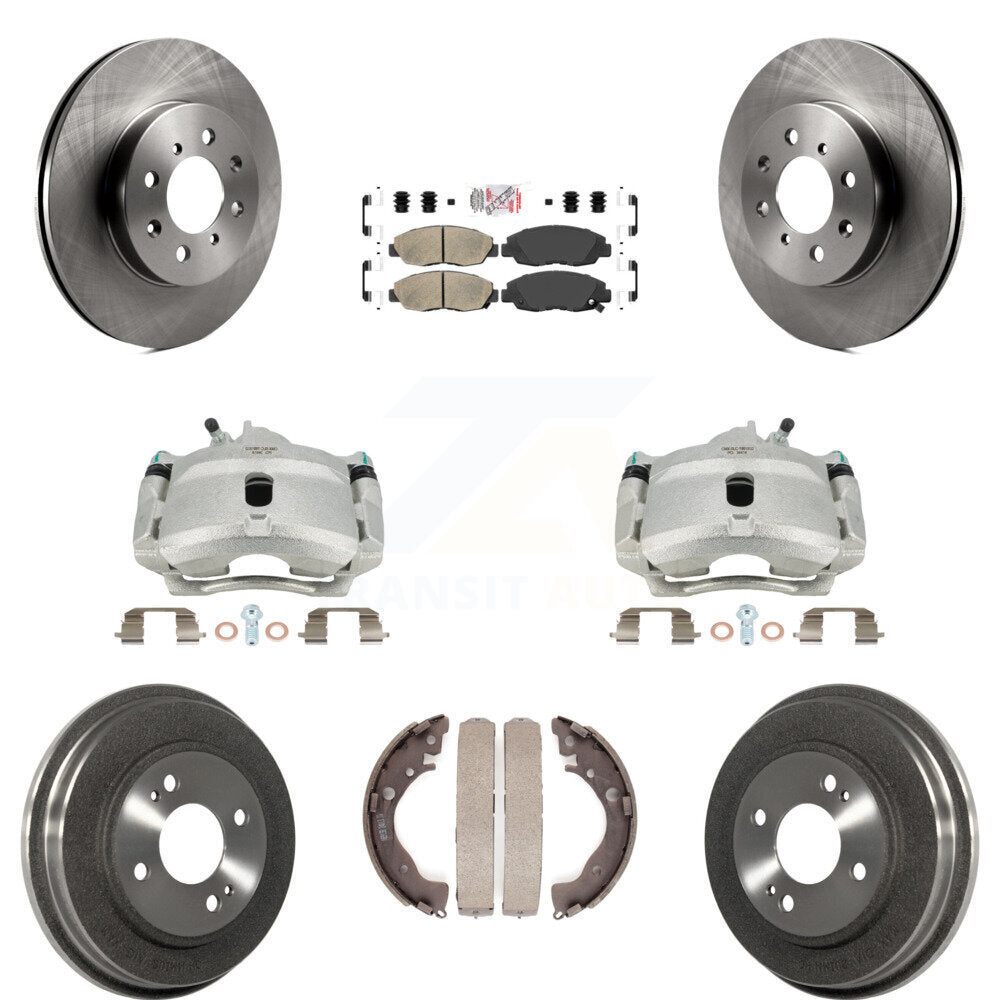 Front Rear Disc Brake Caliper Rotors Drums Ceramic Pads Kit (8Pc) For Honda Insight KC8-101535N by Transit Auto