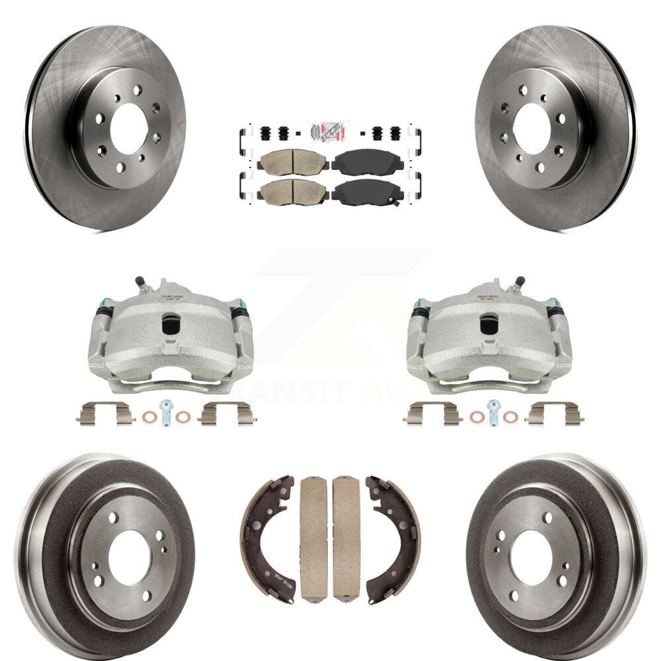 Front Rear Disc Brake Caliper Rotors Drums Ceramic Pads Kit (8Pc) For Honda Civic Acura EL KC8-101537N