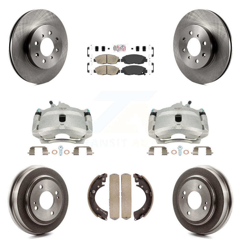 Front Rear Disc Brake Caliper Rotors Drums Ceramic Pads Kit (8Pc) For Honda Civic Acura EL KC8-101537N