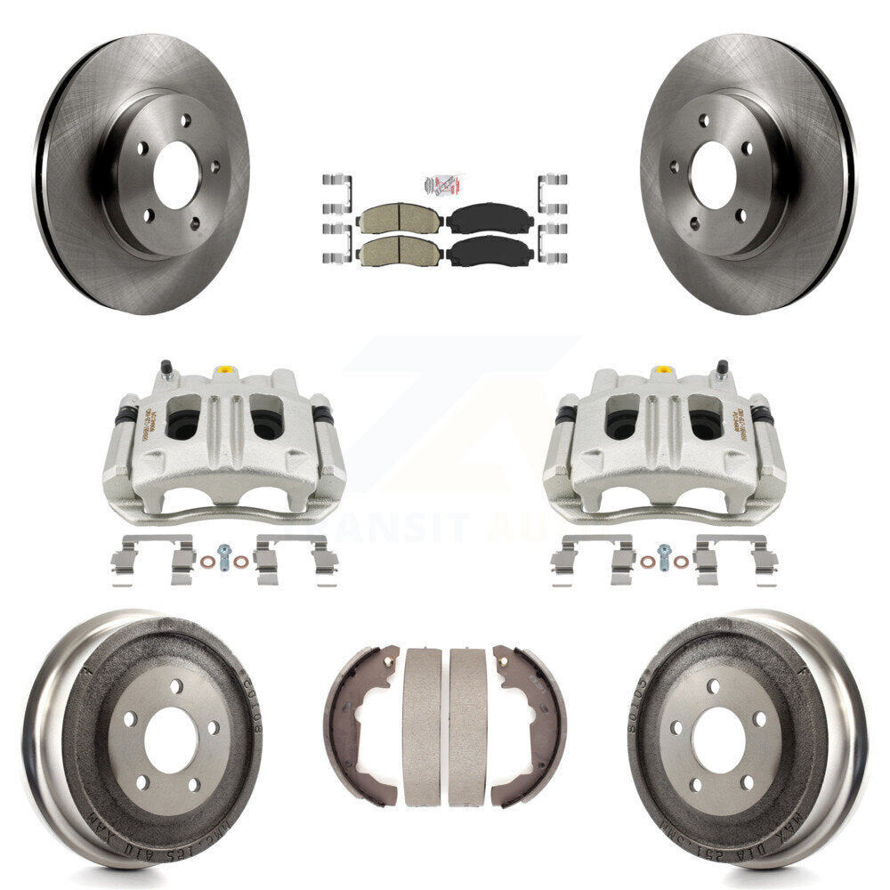Front Rear Brake Caliper Rotors Drum Ceramic Pads Kit (8Pc) For Chevrolet Equinox Saturn KC8-101538N