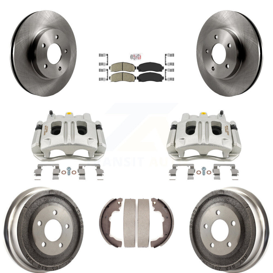 Front Rear Brake Caliper Rotors Drum Ceramic Pads Kit (8Pc) For Chevrolet Equinox Saturn KC8-101538N
