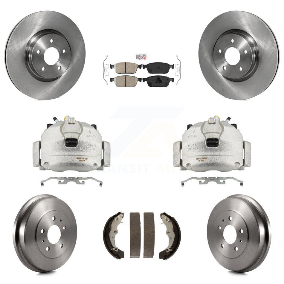 Front Rear Brake Caliper Rotors Drums Ceramic Pads Kit (8Pc) For 2013-2018 Ford Focus ST KC8-101540N