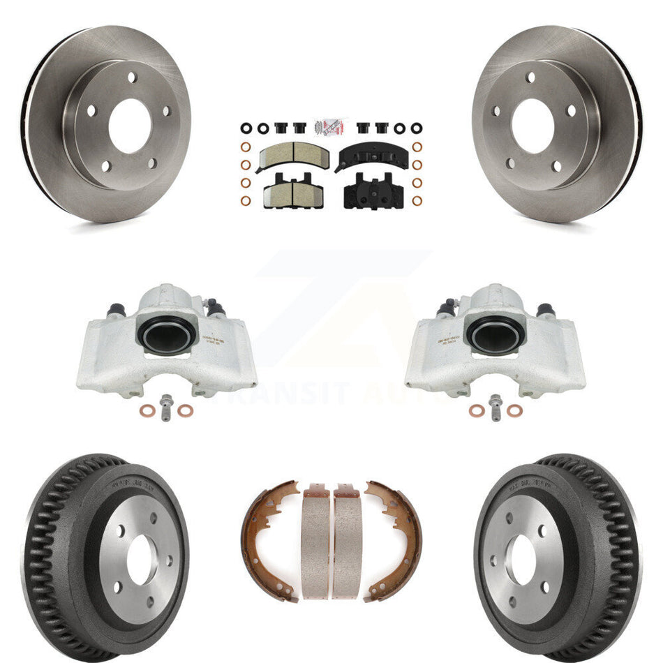 Front Rear Disc Brake Caliper Rotors Drums Semi-Metallic Pads Kit (8Pc) For 1994-1999 Dodge Ram 1500 4WD KC8-101550N